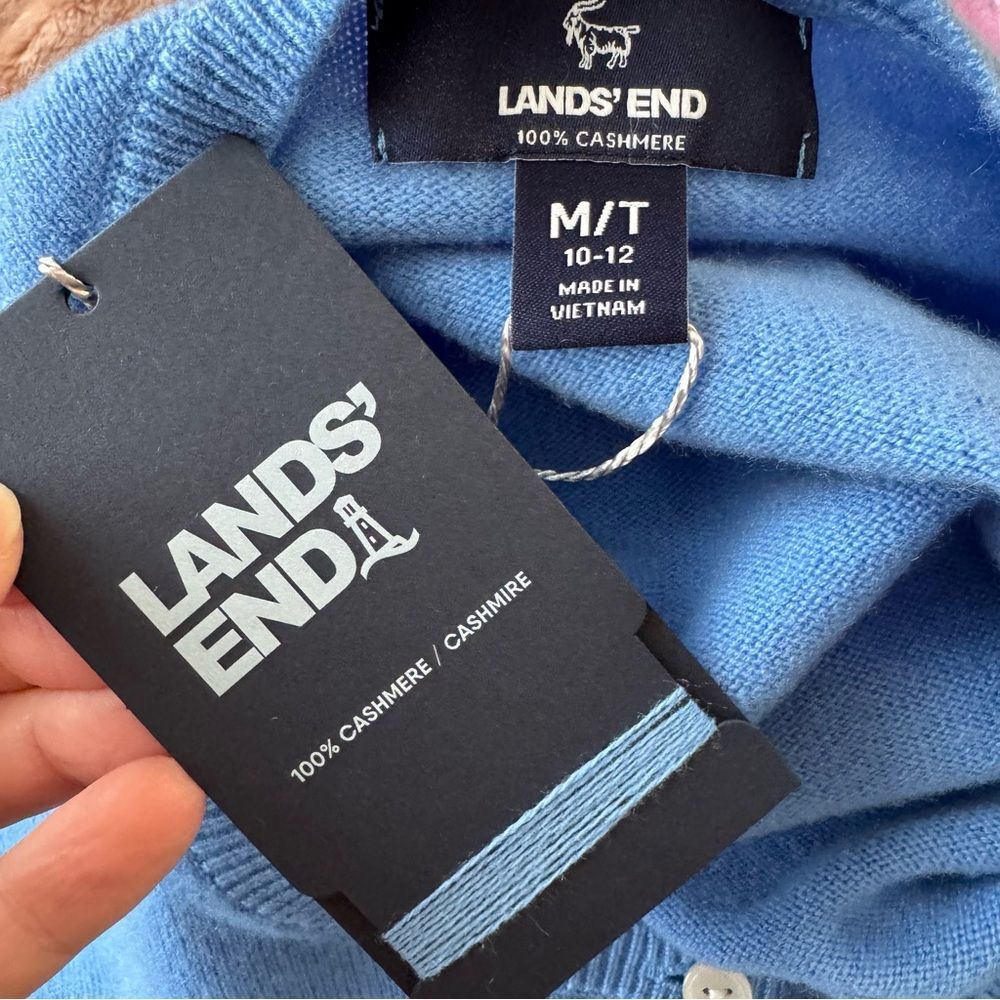 Lands' End Light Blue Cashmere Button Front Cardigan Sweater - Picture 4 of 5
